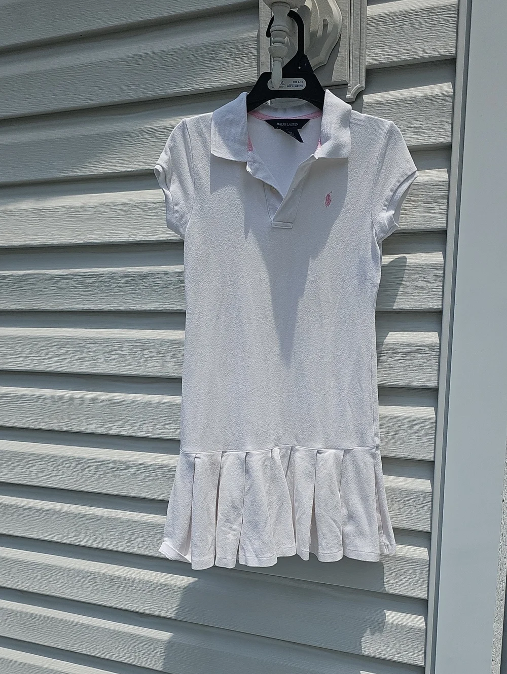 Ralph Lauren Girl's White Polo Dress with Pink Pony Embroidery